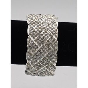 Bracelet Bangle Hinged Silvertone w/ Rhinestones  Item#0116